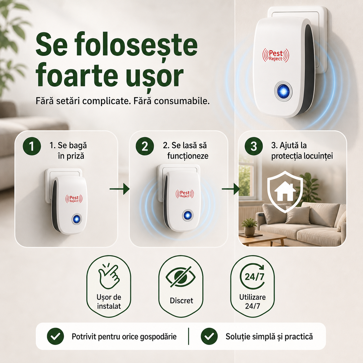 PEST REJECT - Aparat Anti-Rozătoare pentru Casă și Gospodărie